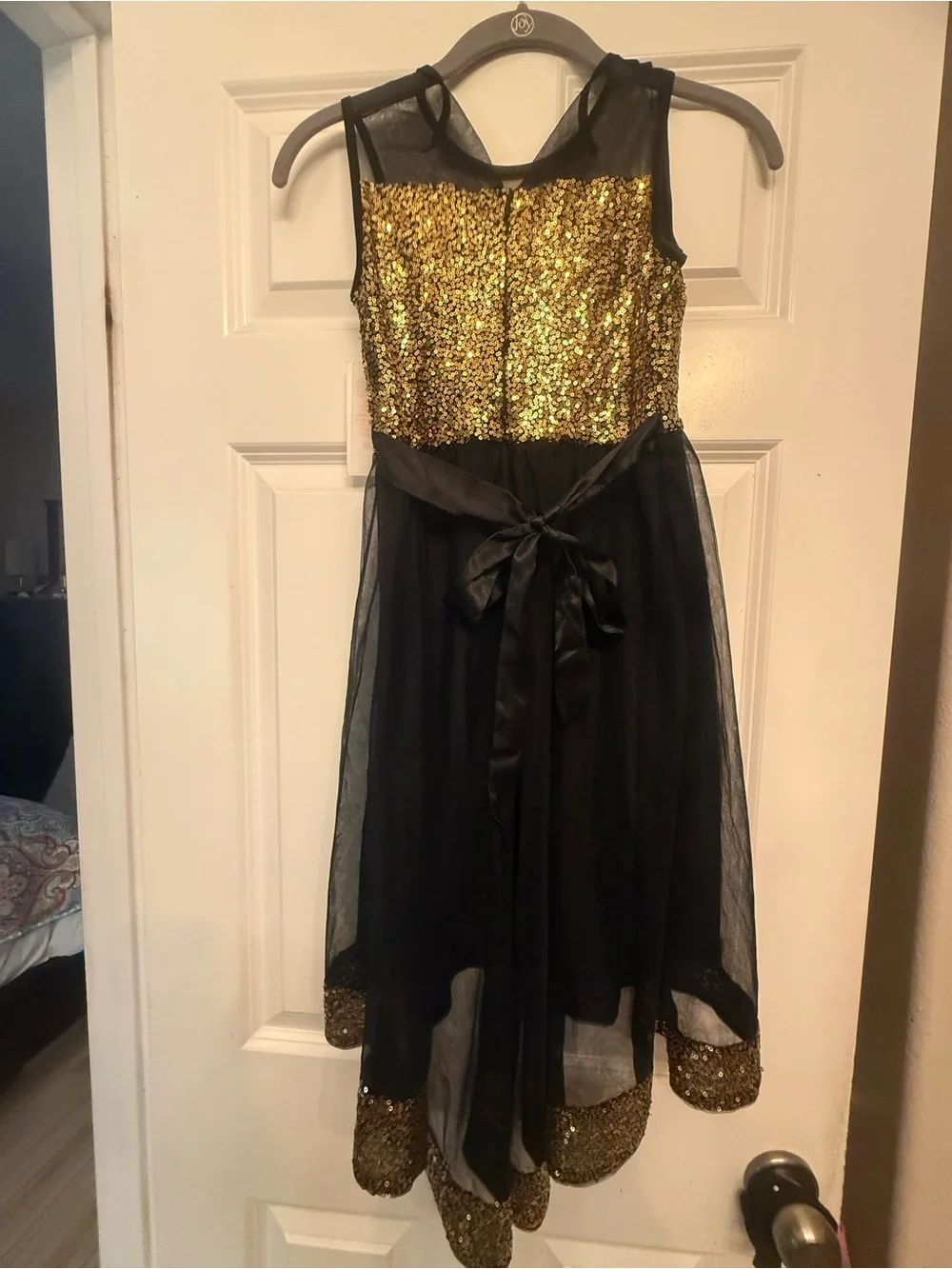 Girls Black and Gold Sequin Party Costume Dress
